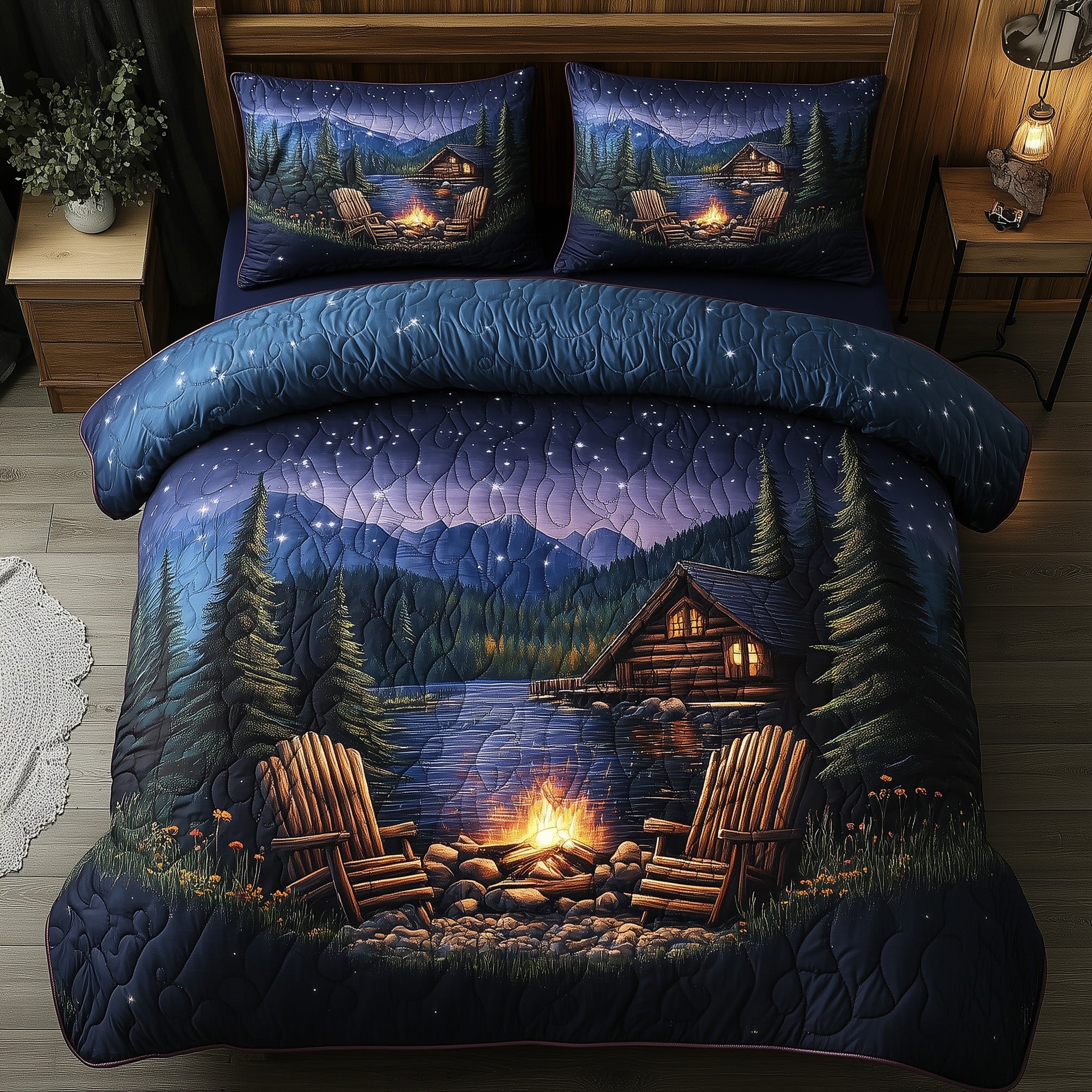 Cabin Comfort Christmas Quilted Bedding Set Duvet Cover Bedspread Camping Gifts For Him Her