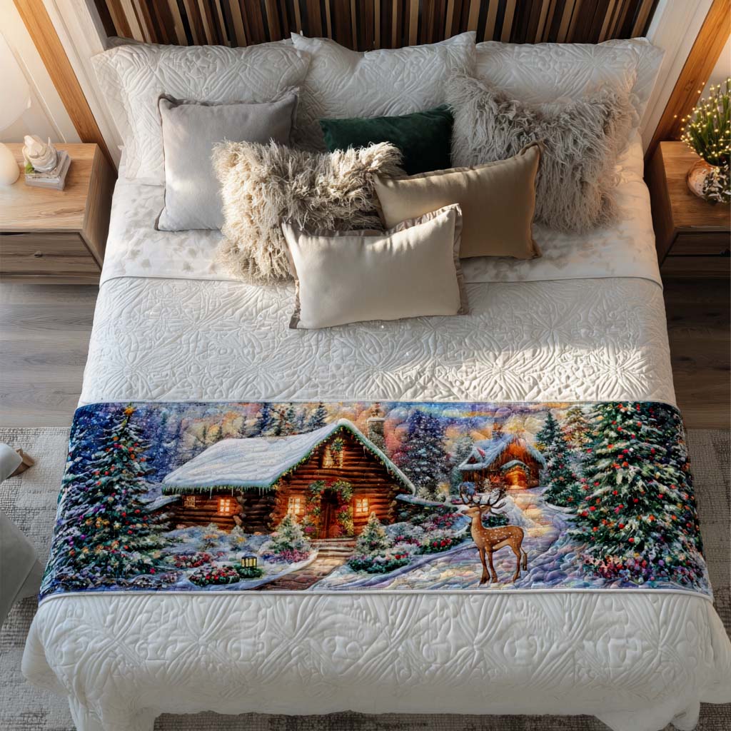 Cabin Dream Nights Quilted Bed Runner Cool Bedroom Decor Unique Nature Lover Gifts