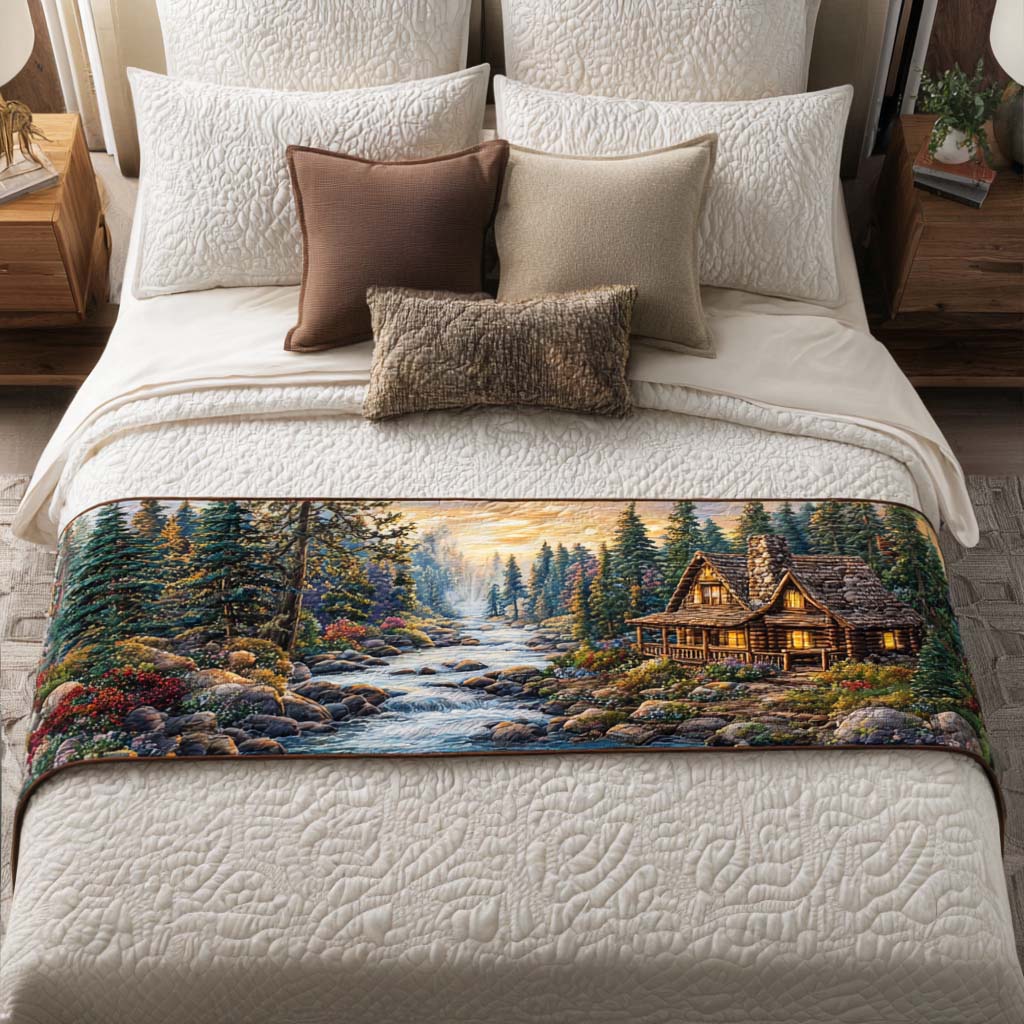 Cabin Forest Rest Quilted Bed Runner Bed Decor Gift For Wildlife Lovers