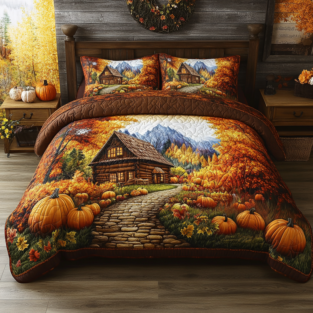 Cabin Glow Quilted Bedding Set Cute Room Decor Unique Fall Gifts