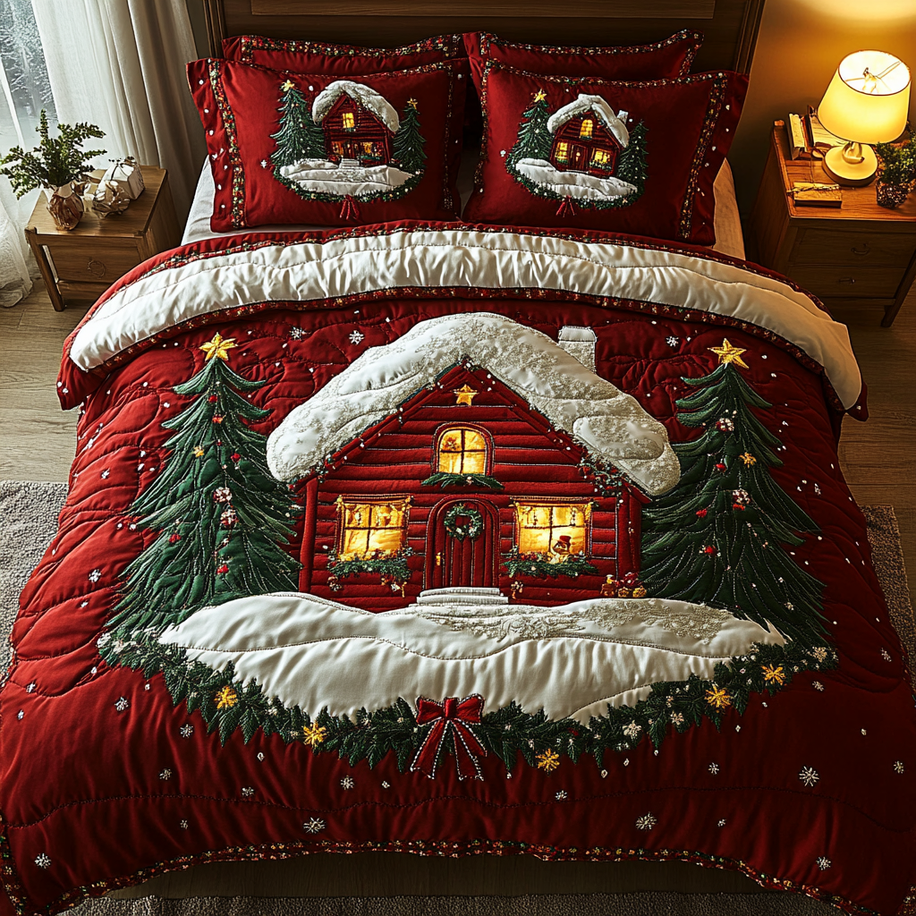Cabin Glow Quilted Bedding Set Holiday Duvet Sets Best Christmas Gifts