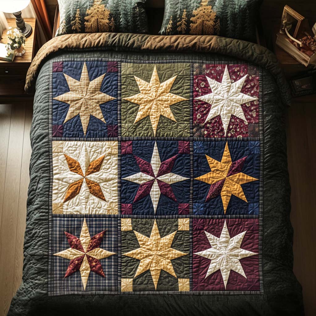 Cabin Glow Quited Bedding Set Cozy Comforter Set for Winter Warmth