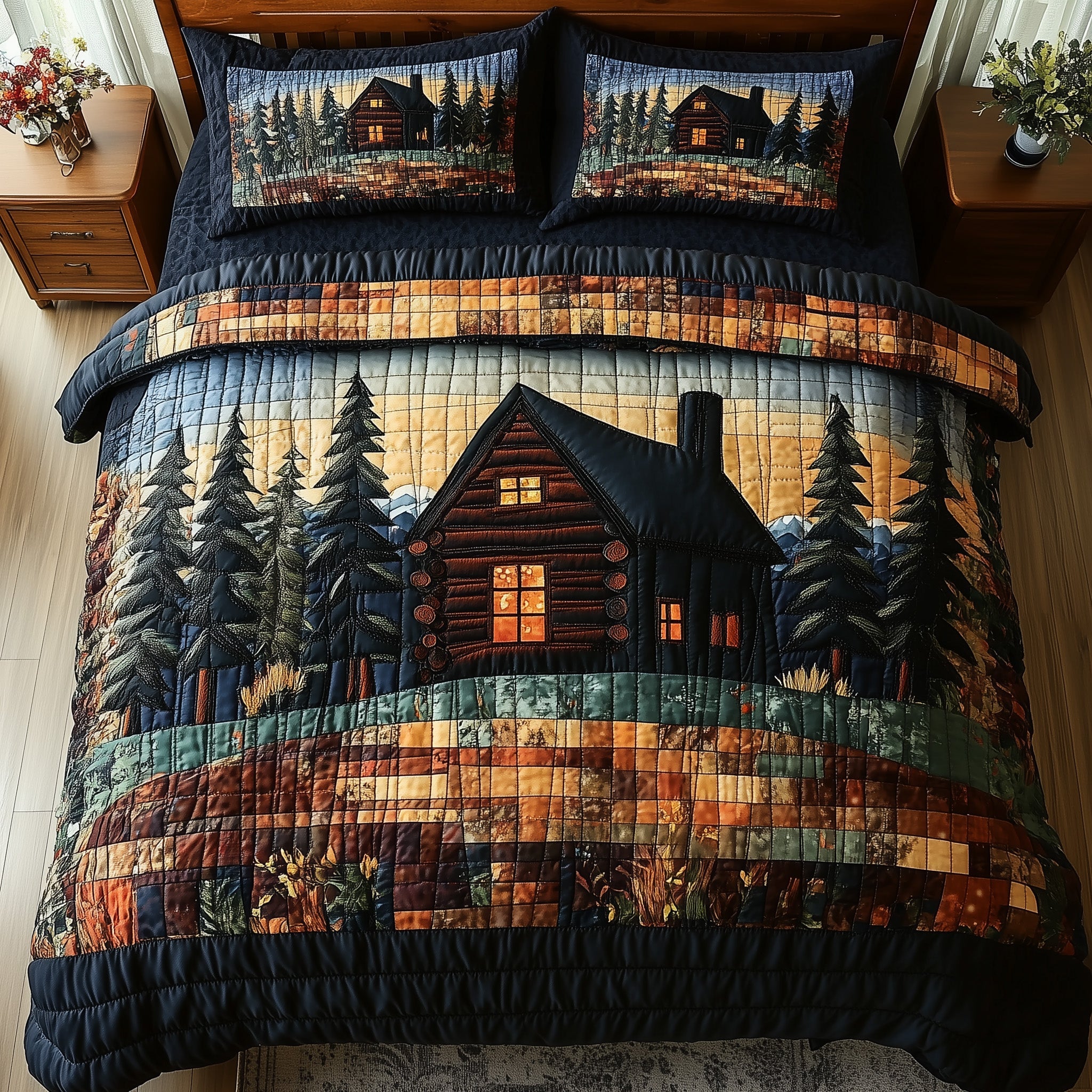 Cabin Heart Quilted Bedding Set Duvet Cover Merchandise Christmas Gifts For Newlyweds
