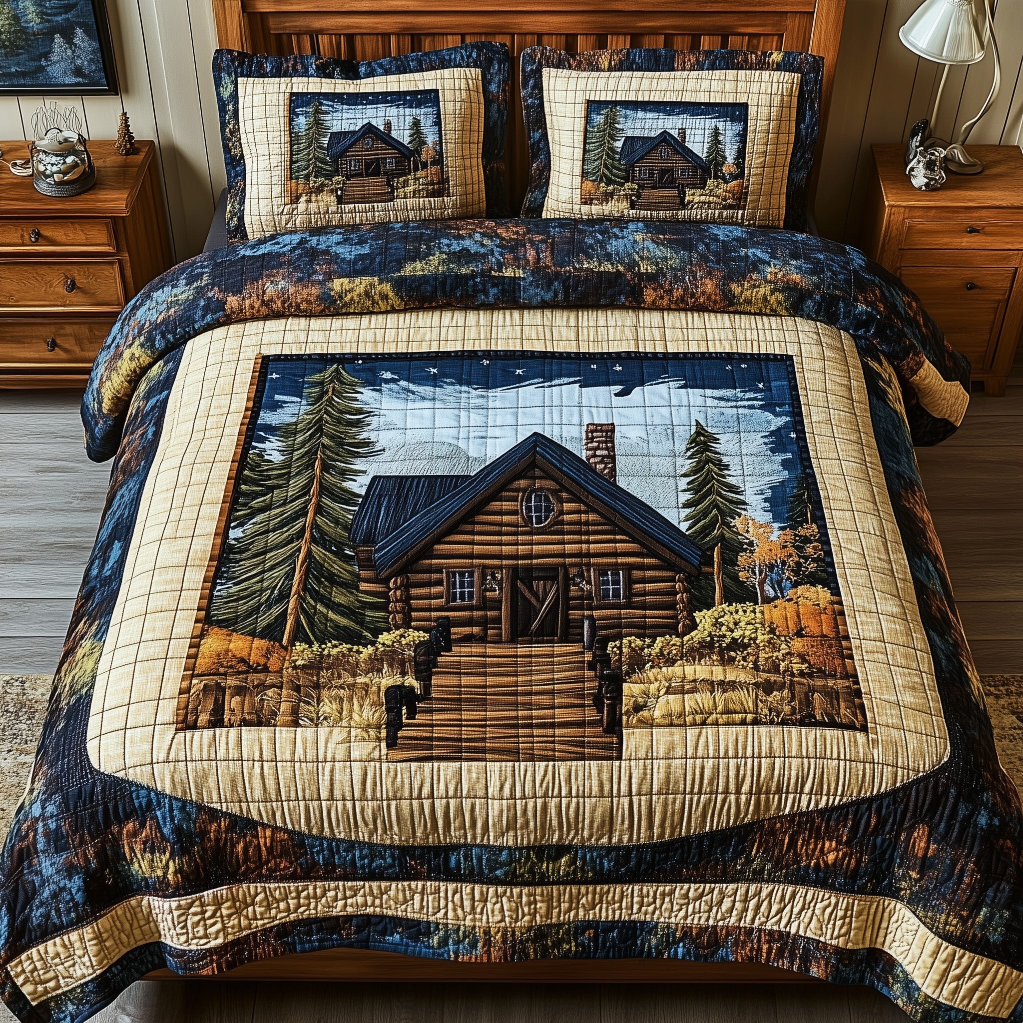 Cabin Heart Quilted Bedding Set Duvet Cover Merchandise Gifts For Older Couples