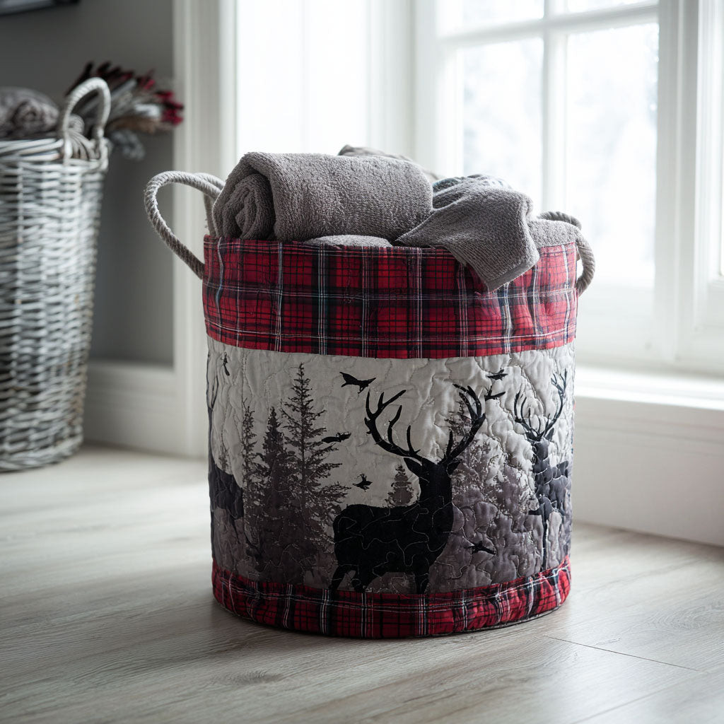 Cabin Heritage Plaid Quilted Laundry Basket Foldable Laundry Hamper with Quilted Fabric Design