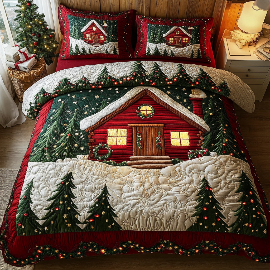 Cabin Magic Quilted Bedding Set Holiday Duvet Cover Set Best Christmas Gifts 2025