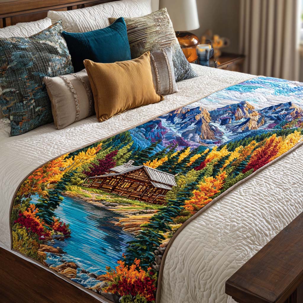 Cabin Mountain Air Quilted Bed Runner Bed Decorations Gift Ideas For Wildlife Lovers