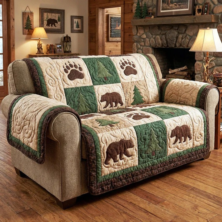 Cabin Paw Quilted Sofa Cover Rustic Dog Lover Furniture Protector Cozy Home Gift Ideas For Pet Fans