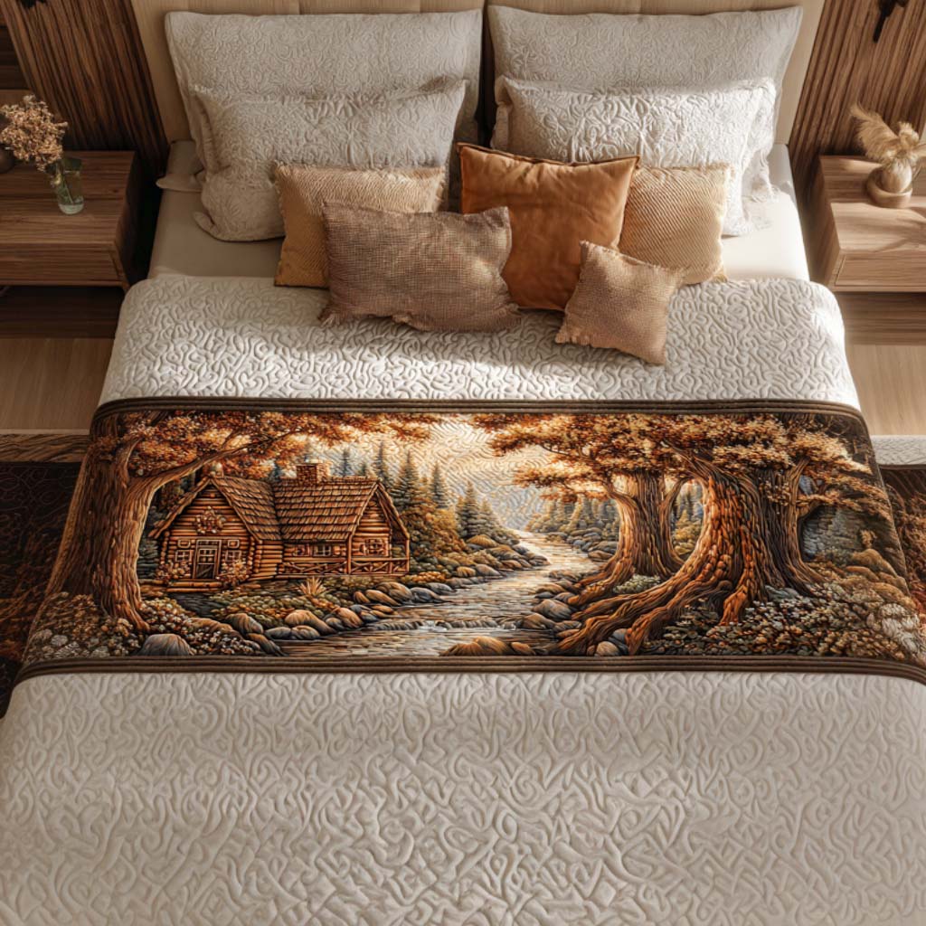 Cabin Peace Path Quilted Bed Runner Cozy Bedroom Decor Gifts For Wild Animal Lovers