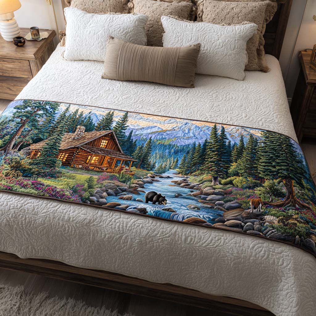 Cabin Sleep Bliss Quilted Bed Runner Bedroom Decor Nature Lover Gift Ideas