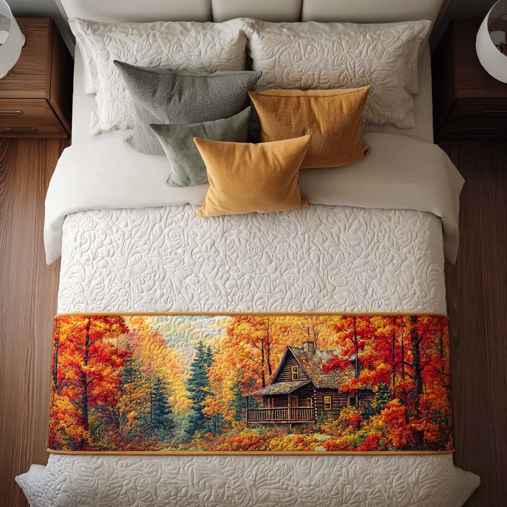 Cabin Warm Hugs Quilted Bed Runner Bed Decor Christmas Gifts For Wildlife Lovers