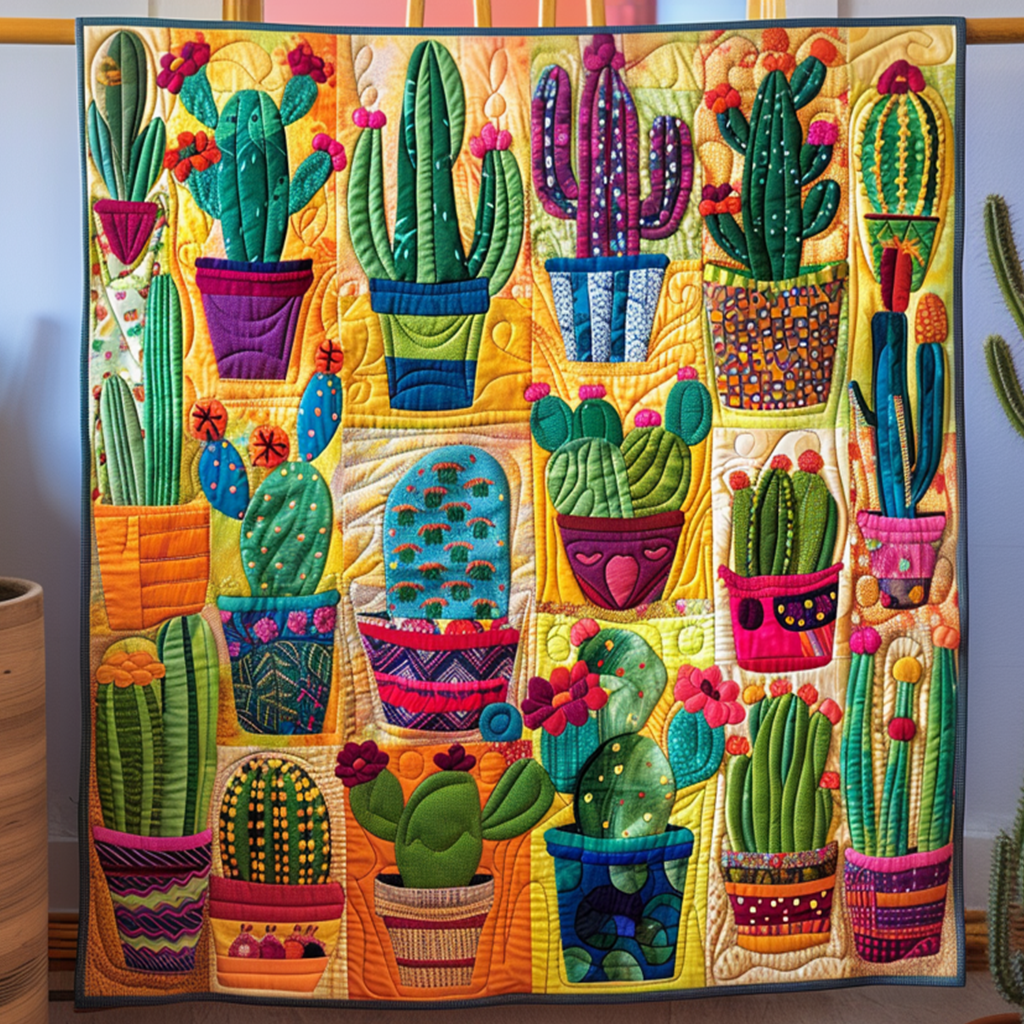 Cacti Collection Quilted Blanket Cute Blankets For Bed