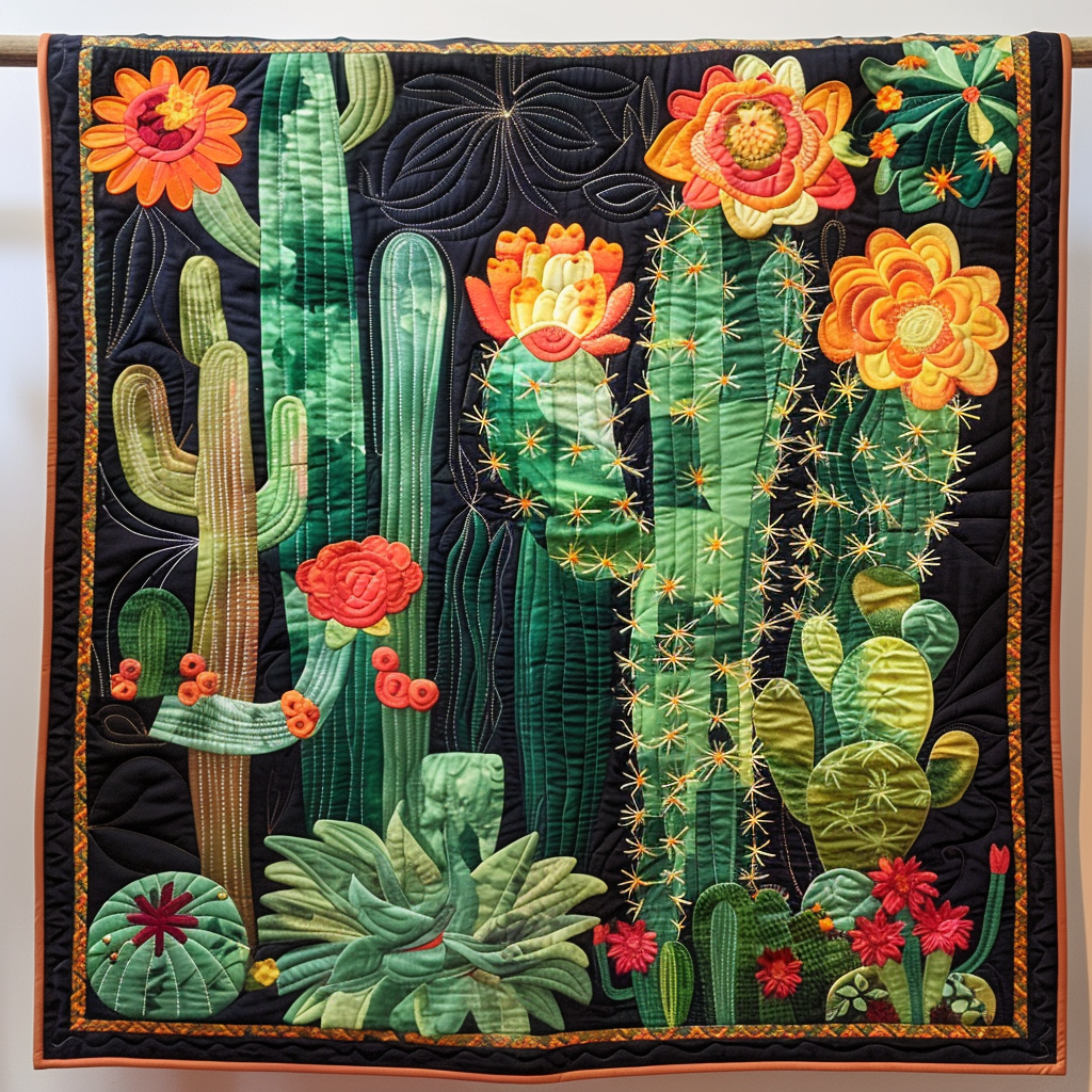 Cacti Crest Quilted Blanket Cute Blankets For Adults