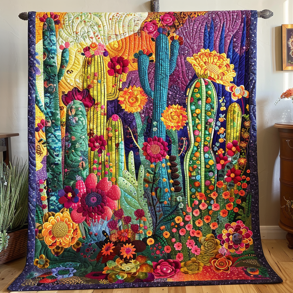 Cacti Dream Quilted Blanket Cute Blankets For Bed