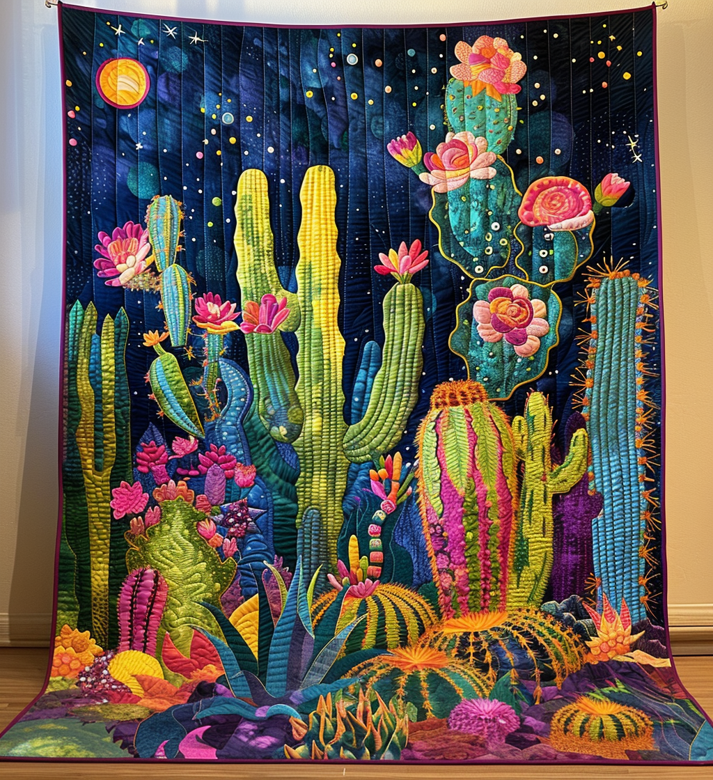 Cacti Night Quilted Blanket Cute Christmas Blankets