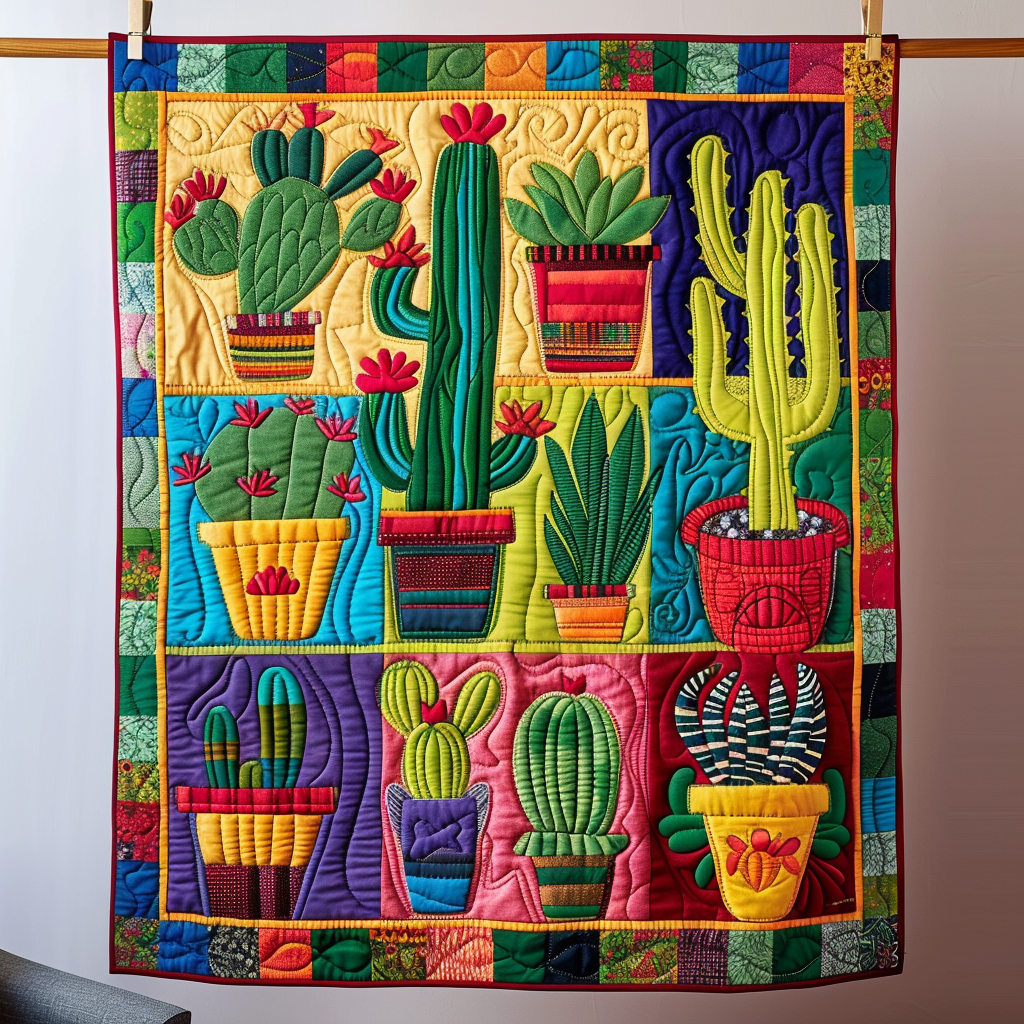 Cacti Symphony Quilted Blanket Cute Blankets For Adults
