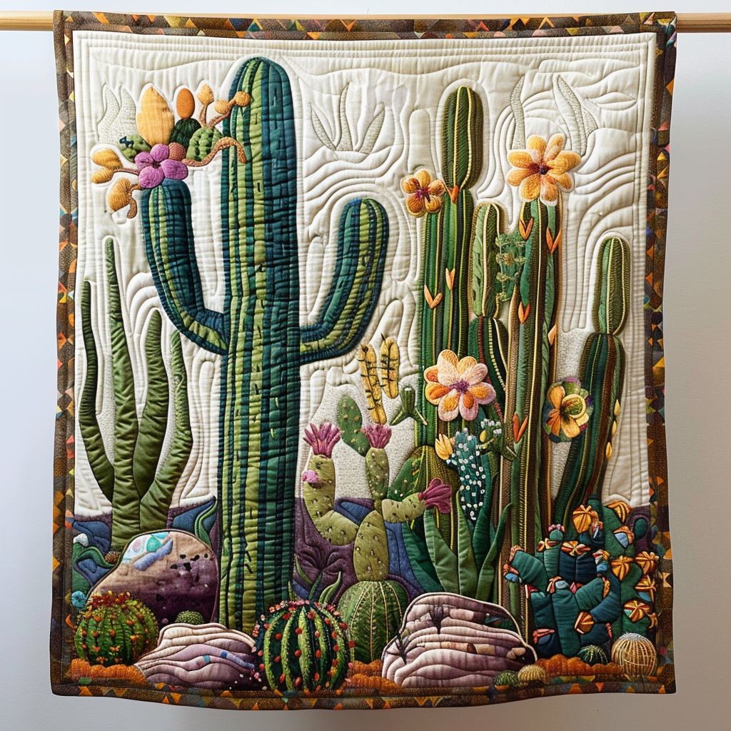 Cacti Vibes Quilted Blanket Cute Blankets For Adults
