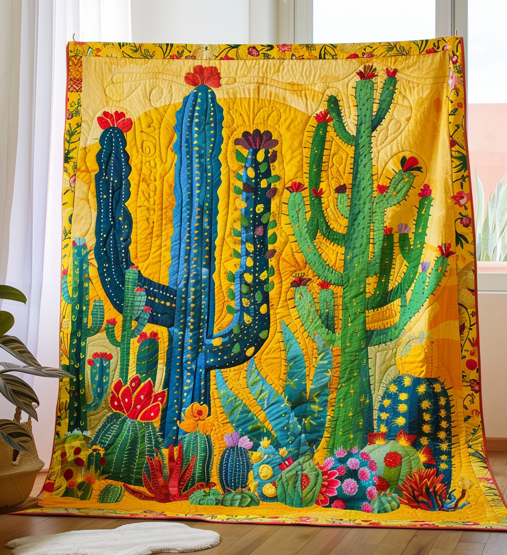 Cacti Wonderland Quilted Blanket Cute Christmas Blankets