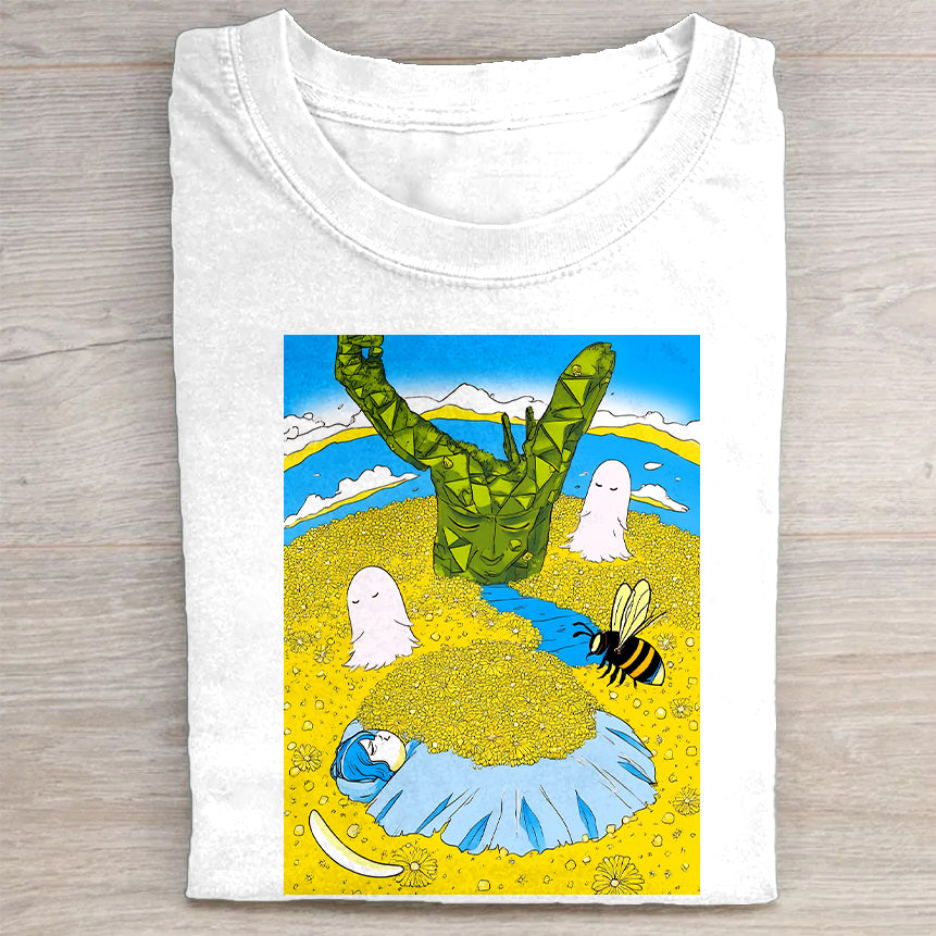 Cactus and Bee Graphic Design T-Shirt Nature Lovers Merch Best Gift For Casual Wear