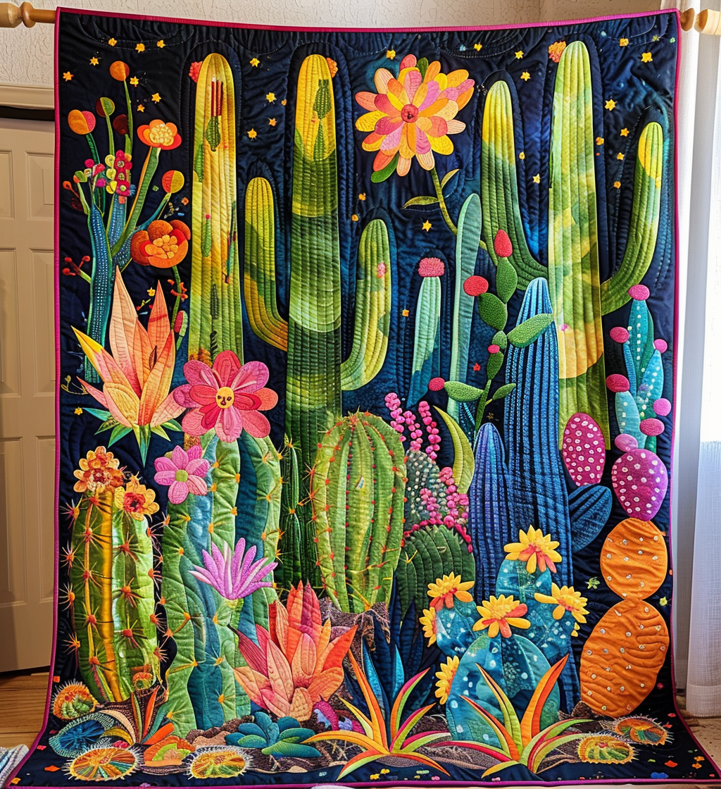 Cactus And Stars Quilted Blanket Cute Blankets For Bed