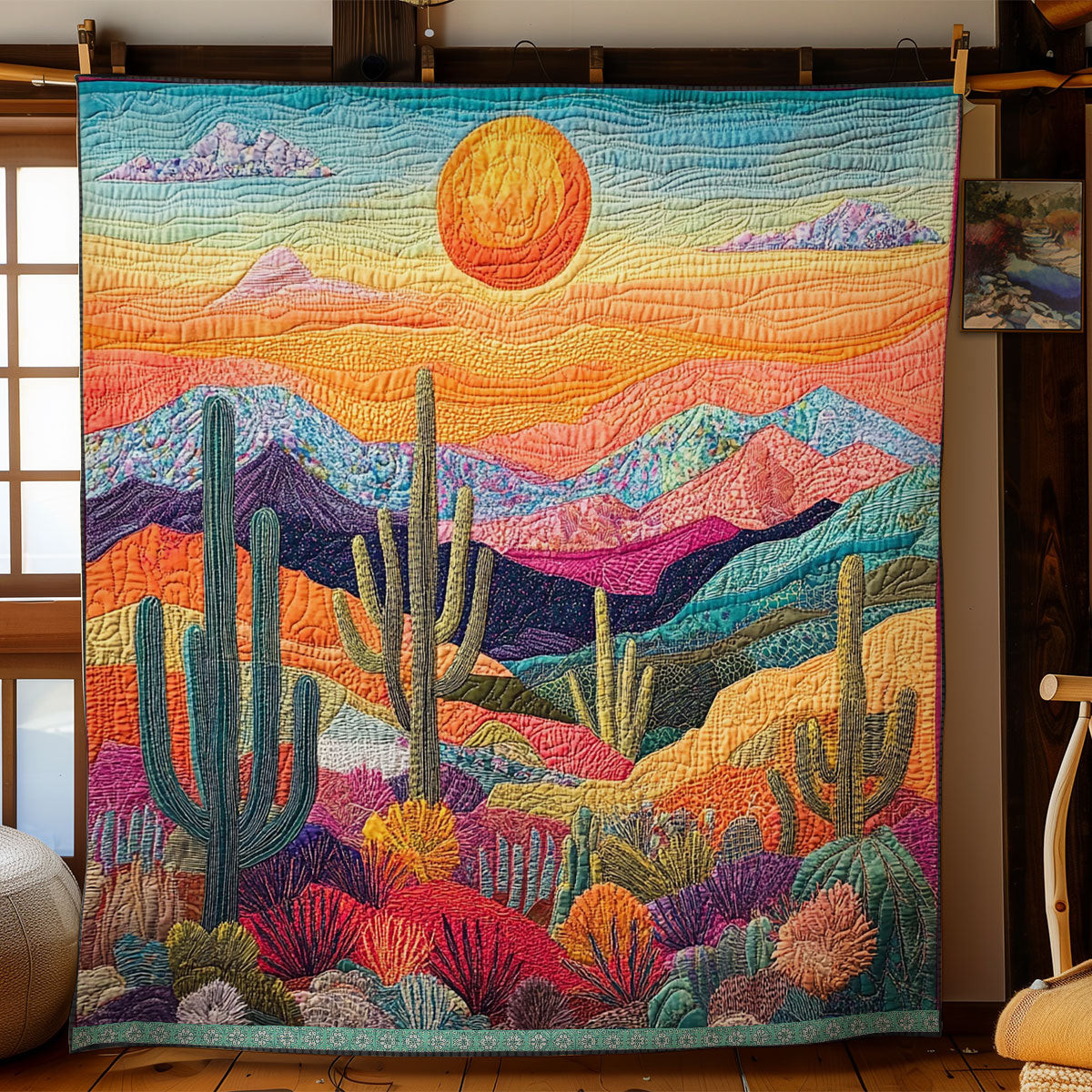 Cactus And Sun Quilt Blanket Throws And Blankets Mother's Day Gifts For Elderly