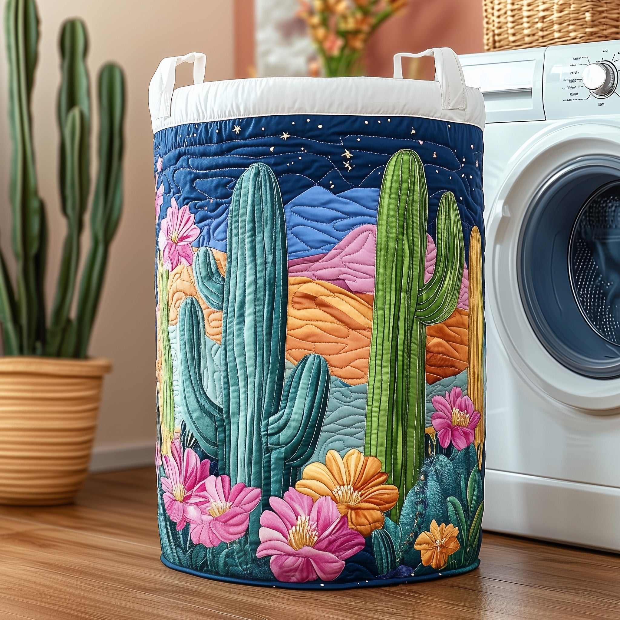 Cactus At Night Quilted Laundry Basket Great Idea For New Home