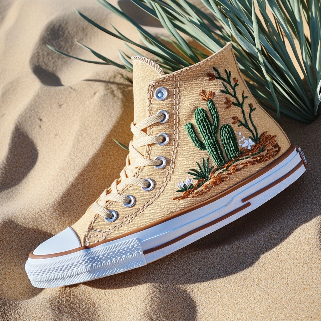 Cactus Bloom Canvas High Tops Summer Merch Vibes