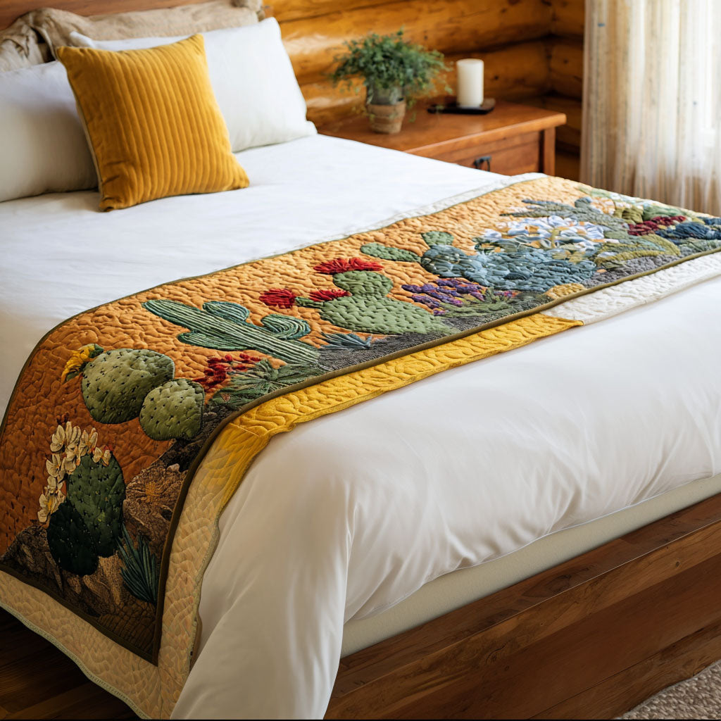 Cactus Bloom Quilted Bed Runner Bed Room Decoration Christmas Cactus Gift