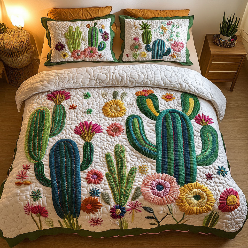 Cactus Bloom Quilted Bedding Set Bed Decor Ideas Cactus Inspired Gifts