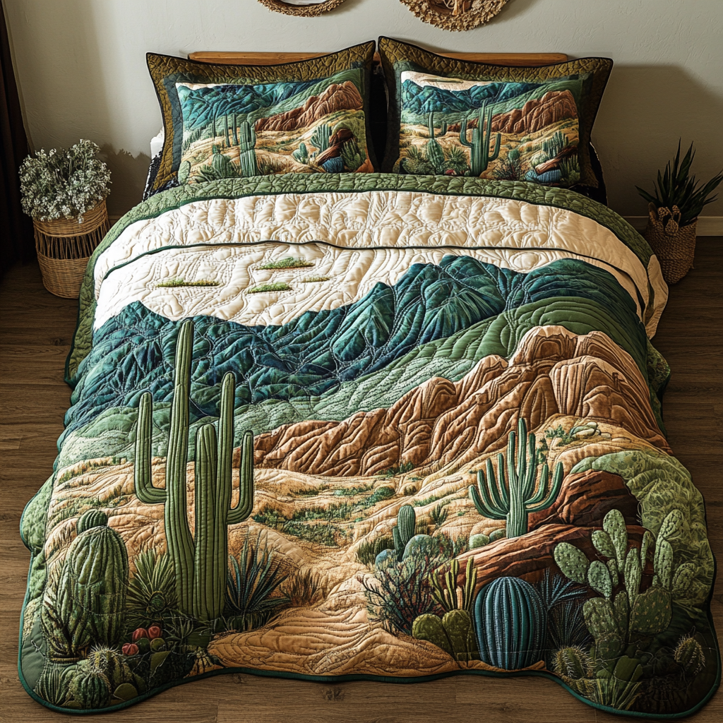 Cactus Bloom Quilted Bedding Set Perfect Bedding Gift Set for Holiday Celebrations