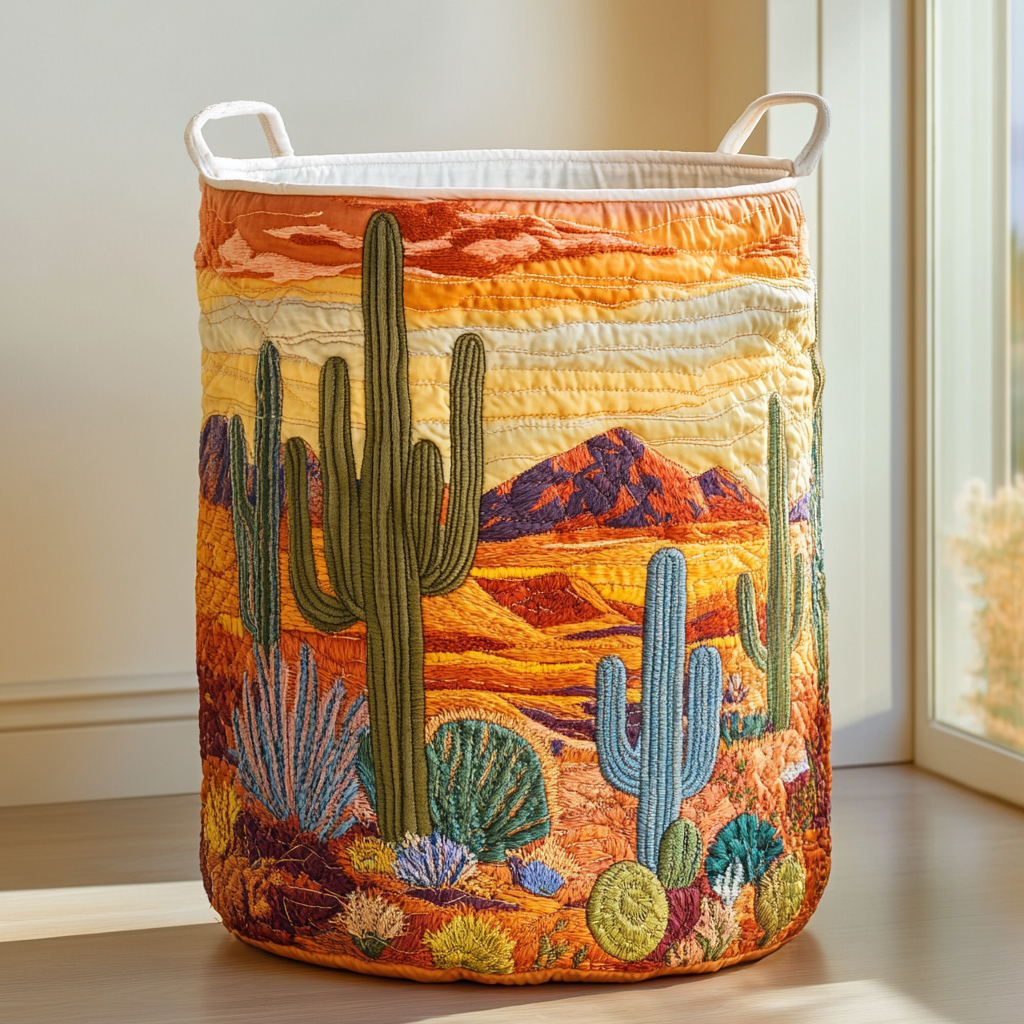 Cactus Bloom Quilted Laundry Basket Ideal Present For Newlyweds