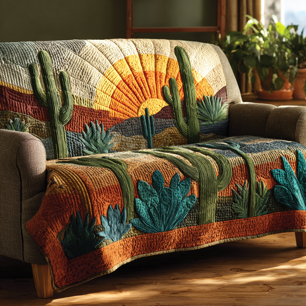 Cactus Bloom Quilted Sofa Cover Holiday Couch Covers Cactus Theme Gifts
