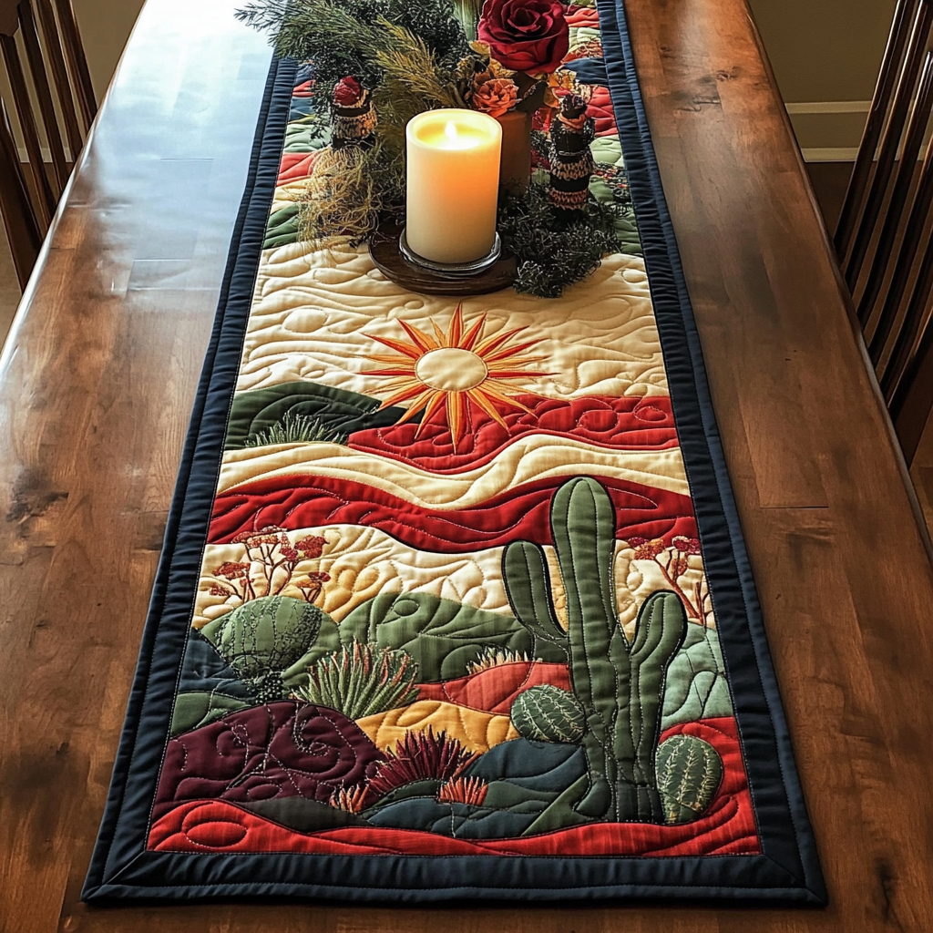 Cactus Bloom Quilted Table Runner Dinner Table Decor Novelty Cactus Gifts
