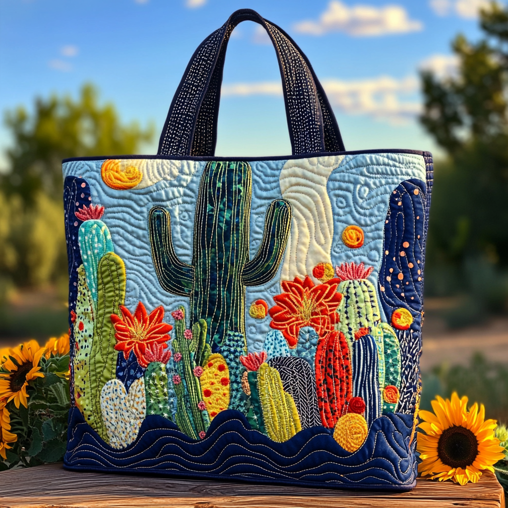 Cactus Bloom Quilted Tote Bag Cactus Gifts For Women