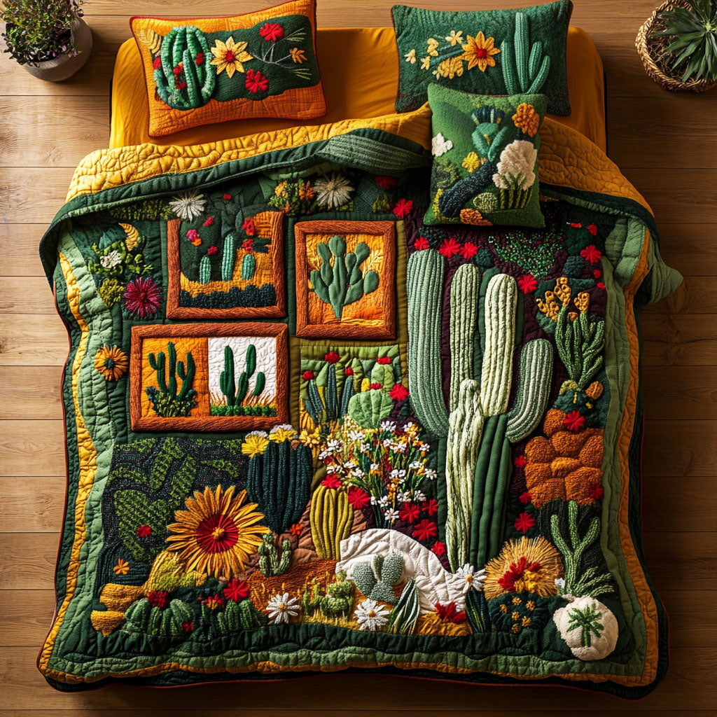 Cactus Charm Haven Quilted Bedding Set Comfy Bedding Set That Adds Style and Warmth