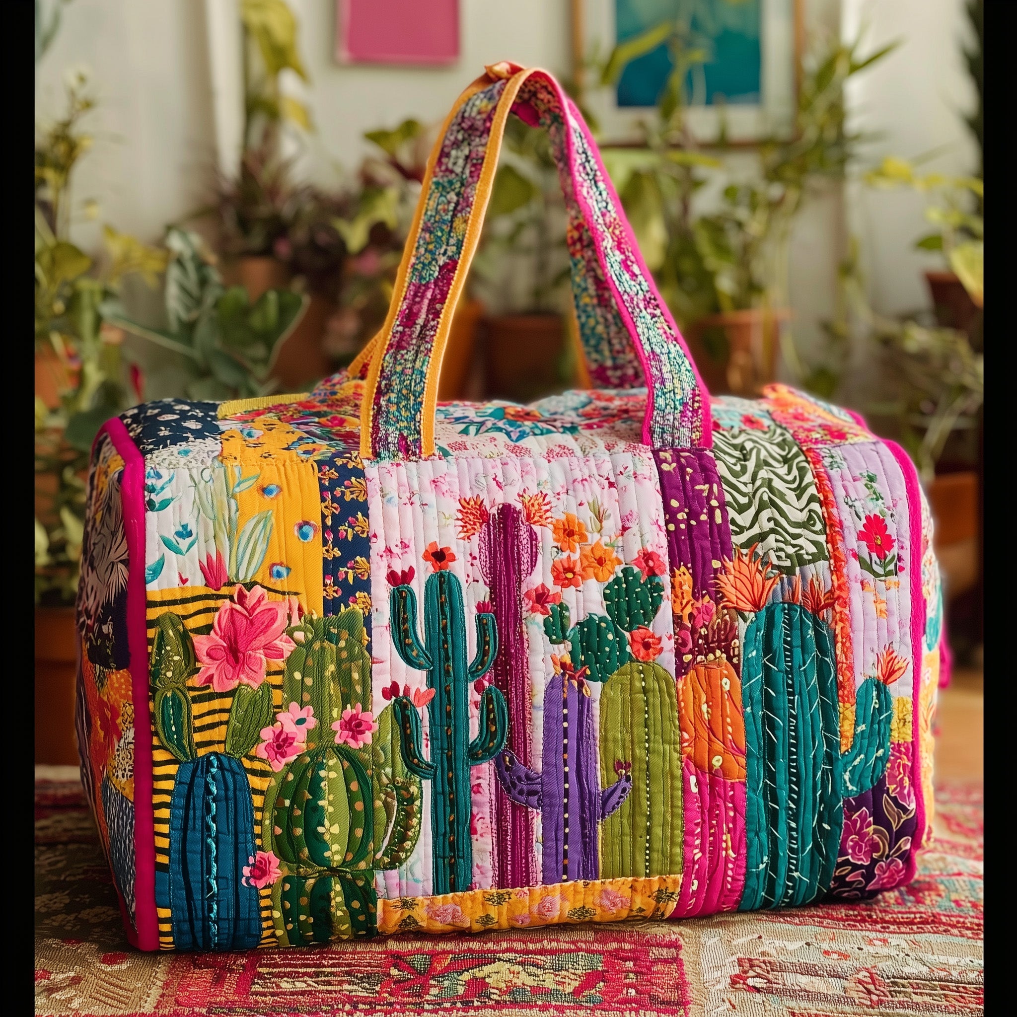 Cactus Charm Quilted Duffle Bag Christmas Gift Idea(1)