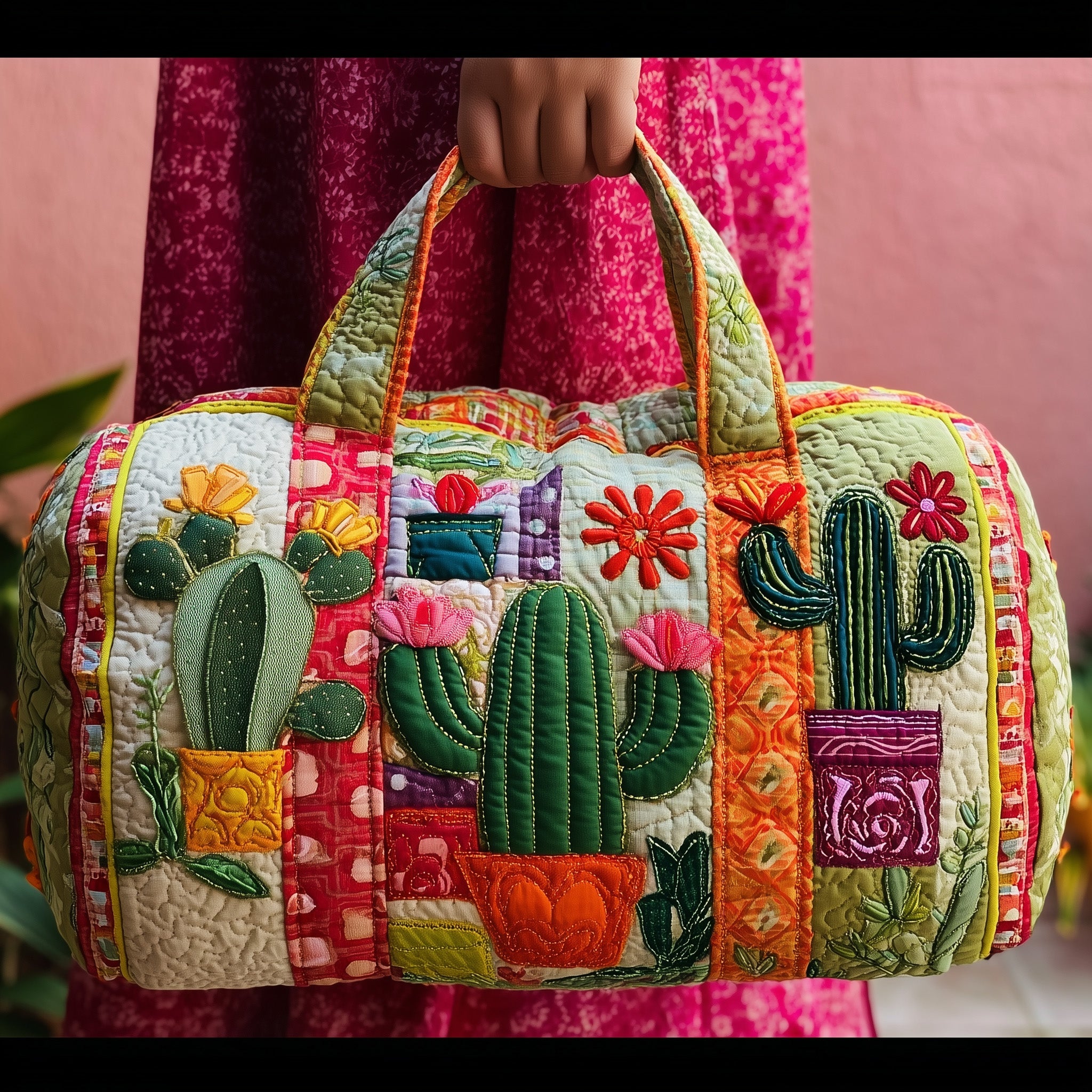 Cactus Charm Quilted Duffle Bag Christmas Gift Idea(2)