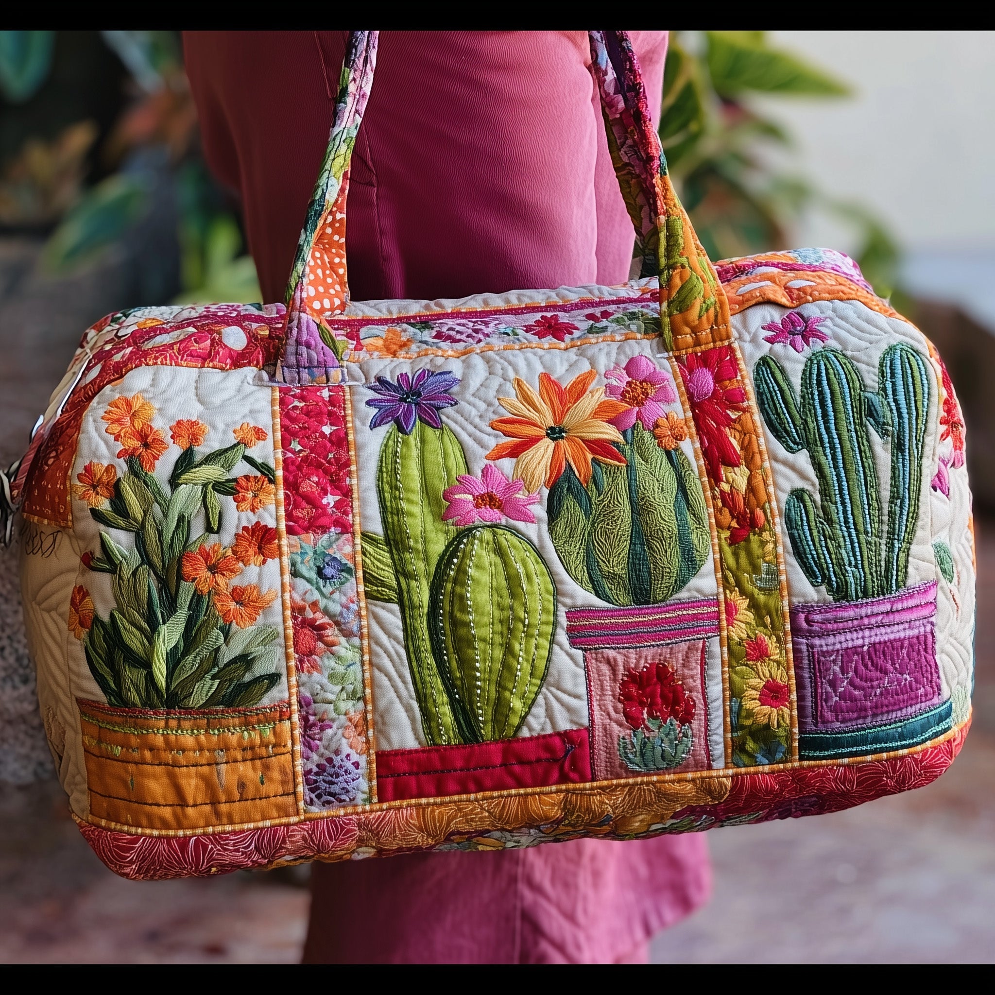 Cactus Charm Quilted Duffle Bag Christmas Gift Idea(3)
