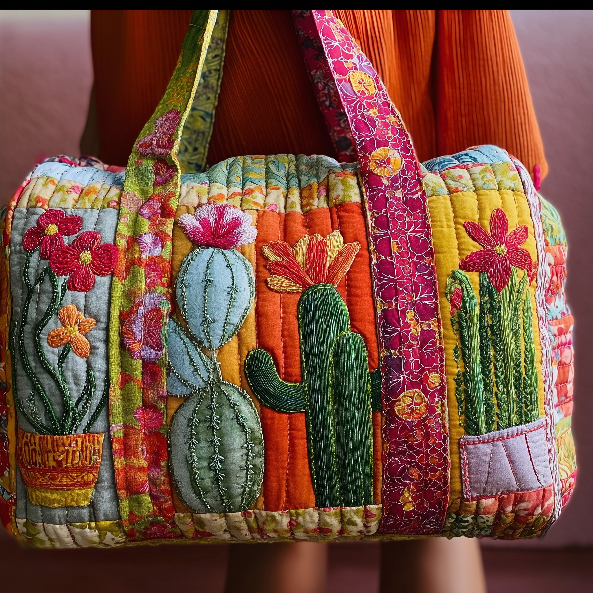 Cactus Charm Quilted Duffle Bag Christmas Gift Idea(4)