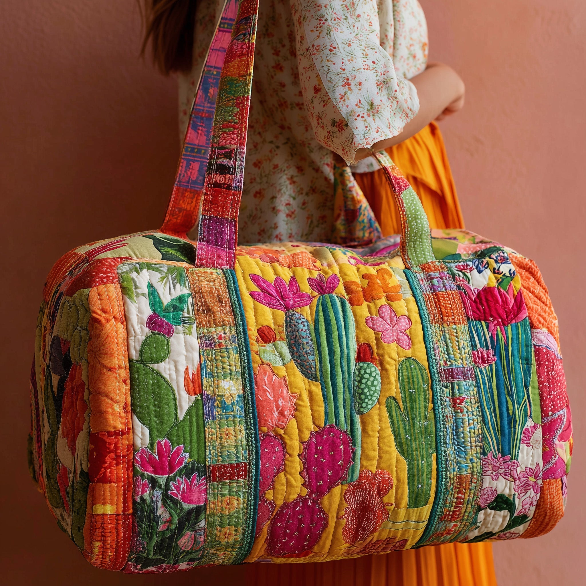Cactus Charm Quilted Duffle Bag Christmas Gift Idea