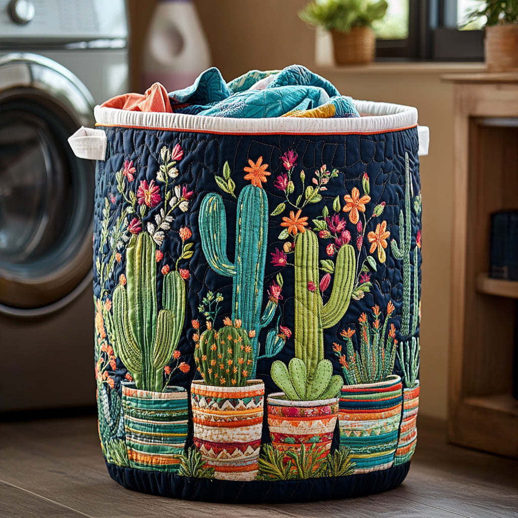 Cactus Charm Quilted Laundry Basket Top Choice For Housewarming