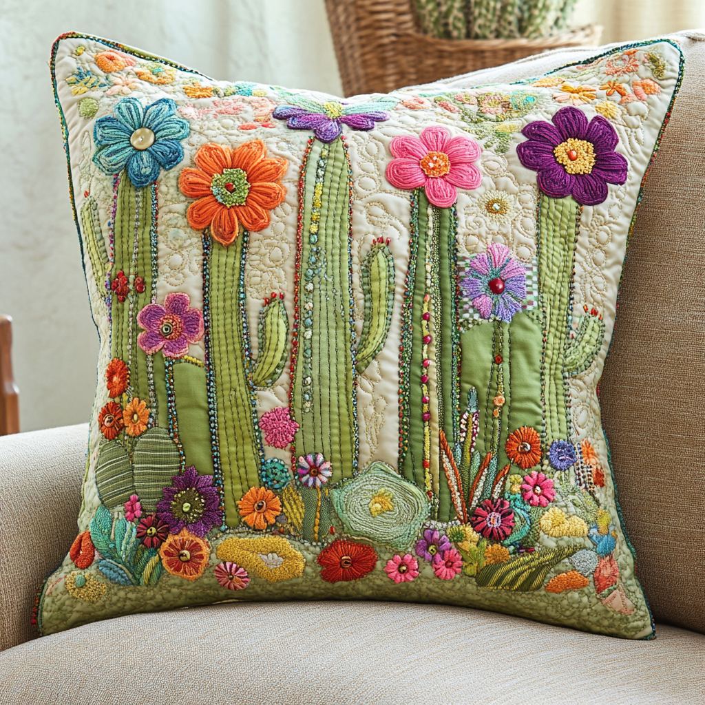 Cactus Charm Quilted Pillow Case Decorative Pillow Covers Christmas Cactus Gift