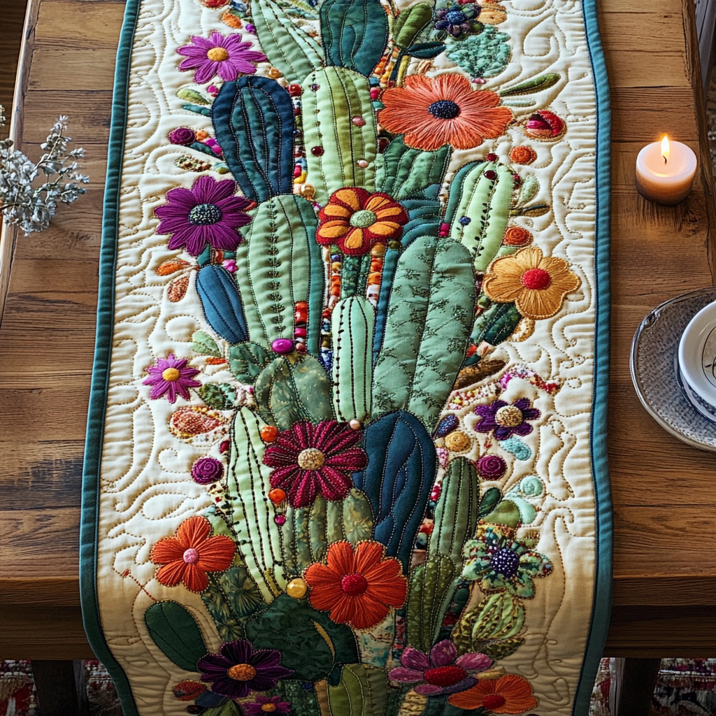 Cactus Charm Quilted Table Runner Dinner Table Decor Ideas Cactus Birthday Gift