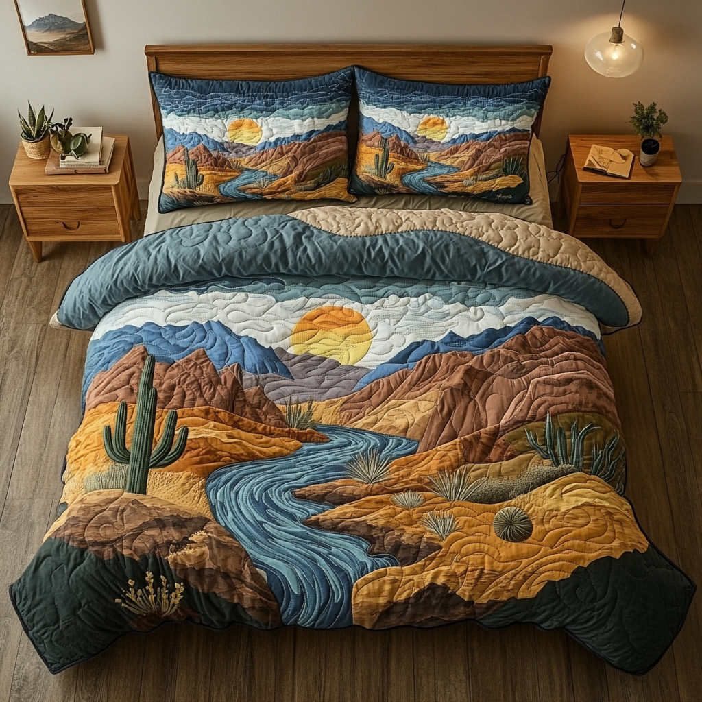 Cactus Comfort Quilted Bedding Set Aesthetic Room Decor Christmas Cactus Gift