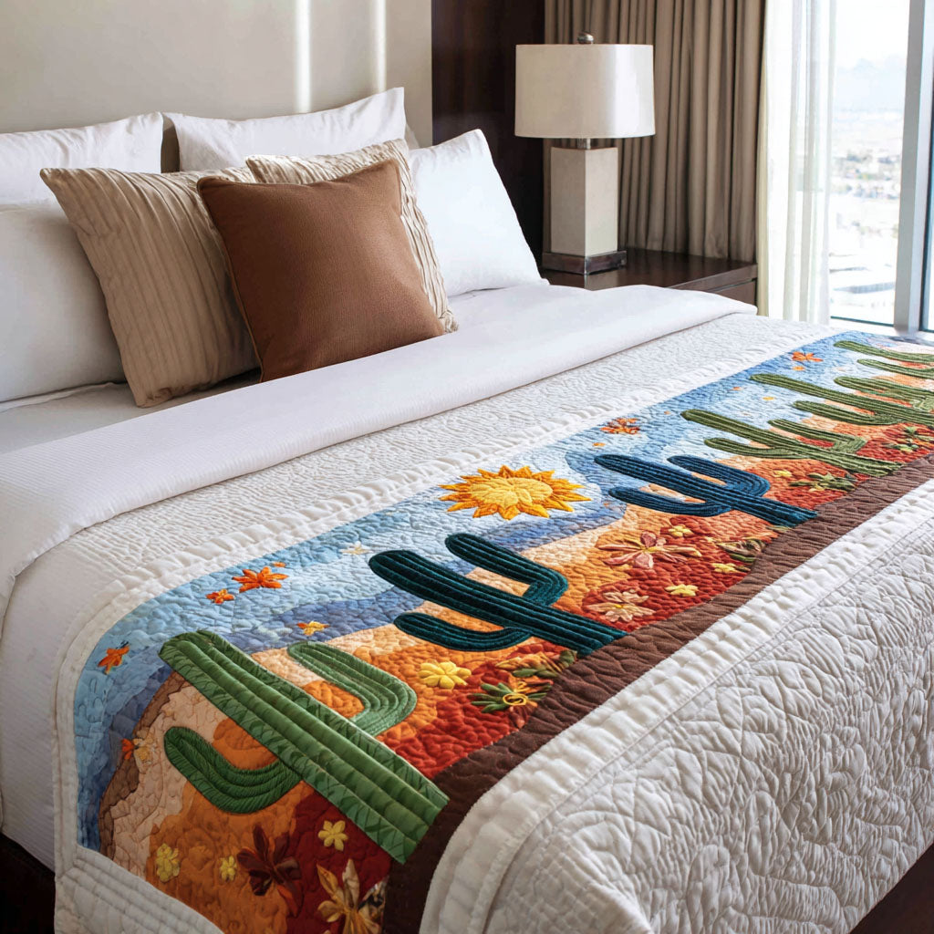 Cactus Country Quilted Bed Runner Bedroom Decorations Gift For Cactus Lover