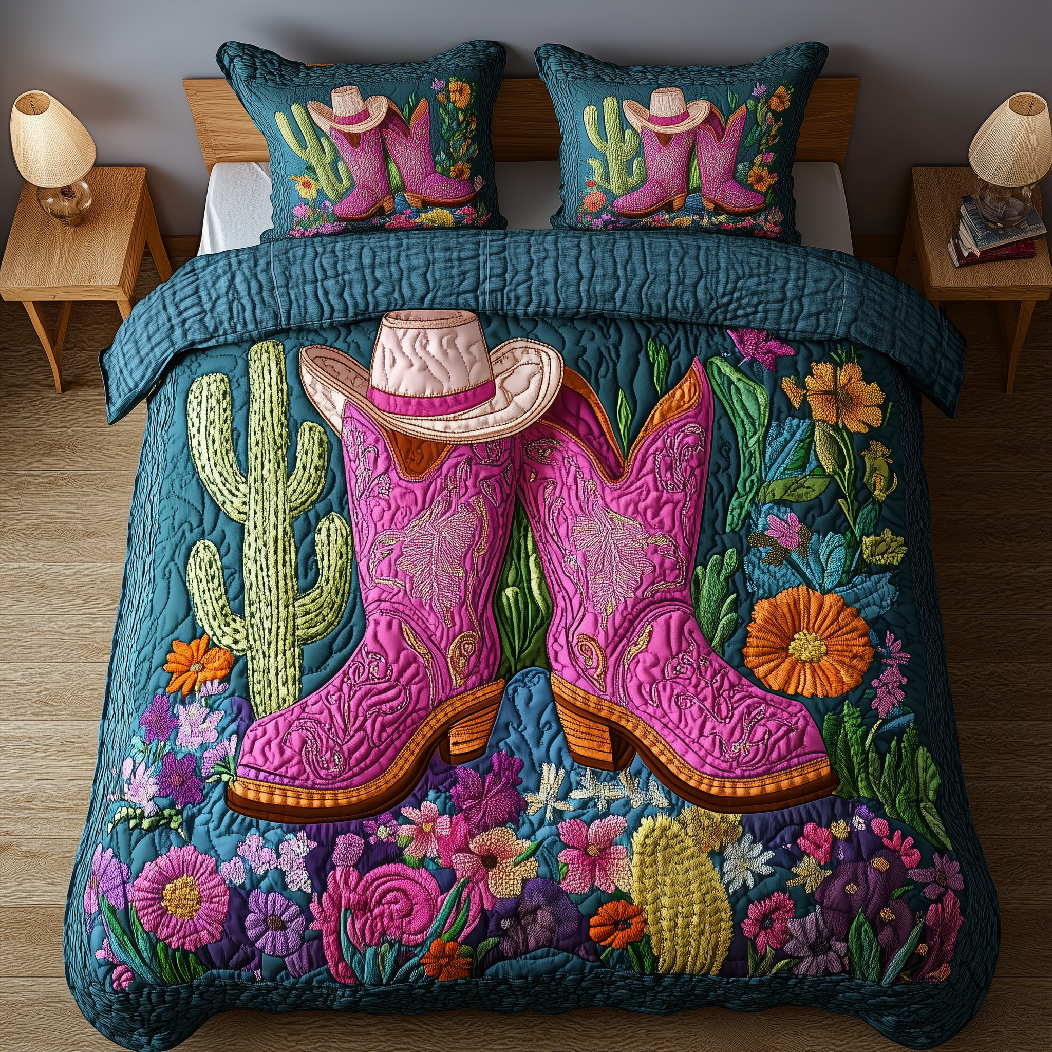 Cactus Cowboy Boot Quilted Bedding Set Christmas Bedding Set Gift Experiences For Couples