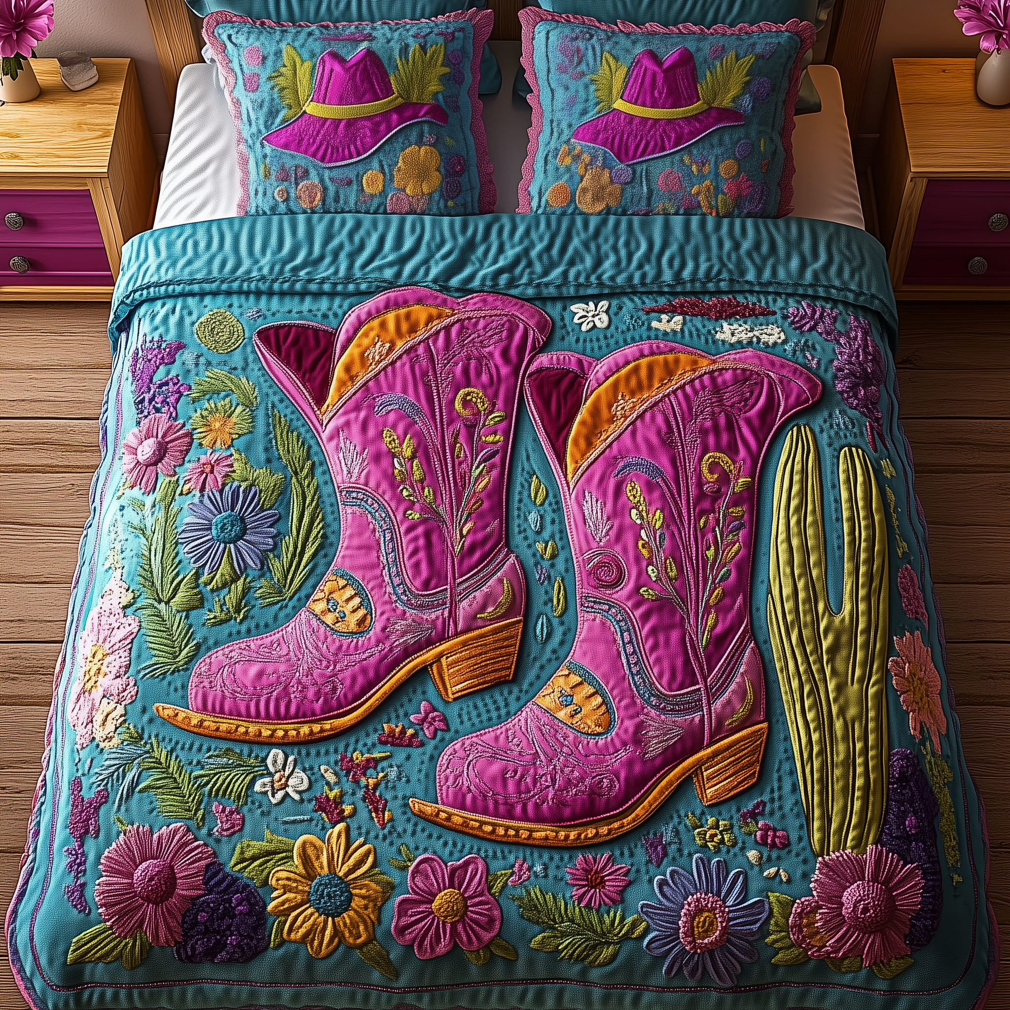 Cactus Cowboy Boot Quilted Bedding Set Christmas Bedding Set Gift Experiences For Couples