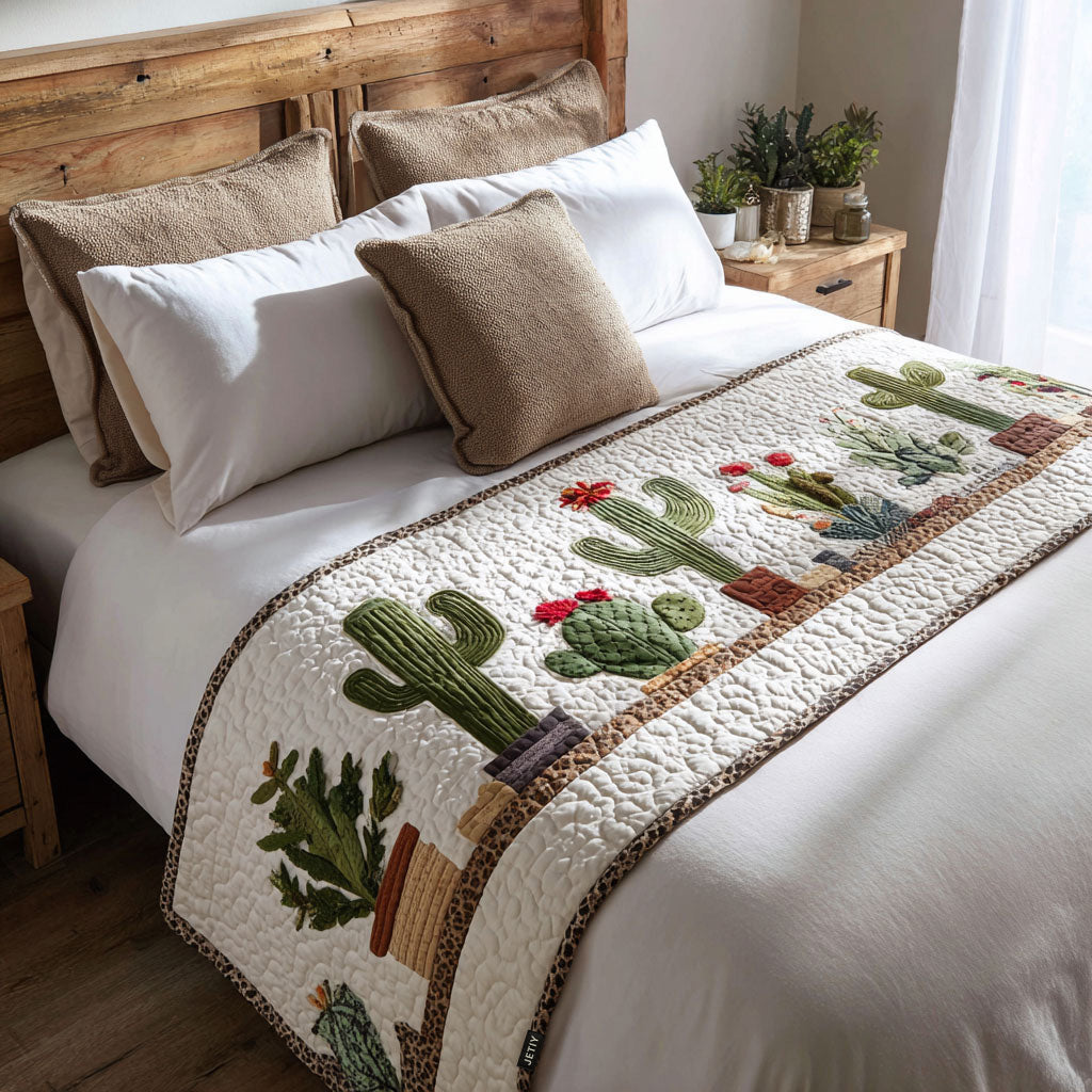 Cactus Cutie Quilted Bed Runner Cozy Bedroom Decor Cactus Theme Gifts