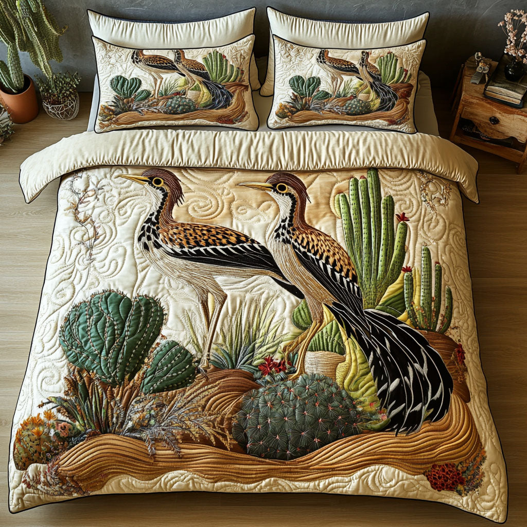 Cactus Dancers Quilted Bedding Set Cute Room Decor Bird Gift Ideas