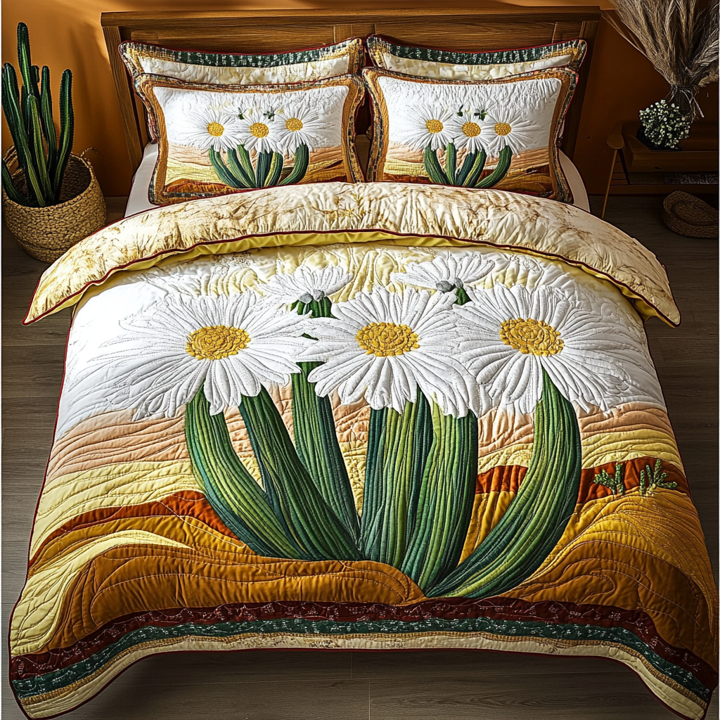 Cactus Dawn Quilted Bedding Set Holiday Duvet Covers Cactus Themed Gifts
